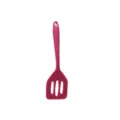 Pequeña espátula ranurada de silicona para sartenes antiadherentes, utensilio resistente. - Rojo