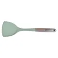 Green silicone kitchen spatula with brown handle, non-stick cookware utensil variant. - Turner Spatula / Grey Green