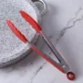 Pinza de cocina alimentos roja de silicona 9 pulgadas acero inoxidable para barbacoa - Burdeos