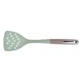 Silicone slotted cooking spatula with ergonomic two-color handle and hanging hole for kitchen. - Slotted Turner / Grey Green