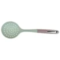 Silicone slotted spoon kitchen cooking colander with green head and grey handle. - Skimmer / Grey Green
