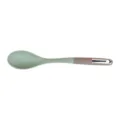 Dual color silicone cooking soup spoon for non-stick cookware with metal hanging hole. - Solid Spoon / Grey Green