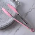 Pink Silicone Food Tongs Stainless Steel Kitchen BBQ Baking Bread Tongs Cooking Tool - Pink
