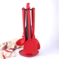 Juego de utensilios de cocina de silicio rojo con soporte antiadherente espátula - Juego de 7 piezas / Rojo