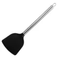 Espátula de cocina de silicona con mango de acero inoxidable, utensilio resistente antiadherente. - Negro