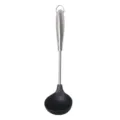 Cucharón de cocina de acero inoxidable con cuchara negra resistente al calor y ojal para colgar - Cuchara de Sopa