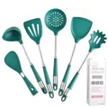 Green silicone kitchen utensil set 6pcs with stainless steel handle heat resistant tools - 6-Piece Set + Color Box / Green