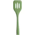 Green silicone slotted cooking spatula, heat-resistant kitchen utensil for non-stick pans. - Avocado Green