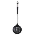 Stainless steel silicone slotted spoon with heat-resistant head and hanging hole handle. - Skimmer / Black