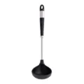 Stainless steel silicone soup ladle with measurement markings for kitchen cooking use. - Soup Spoon / Black