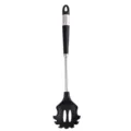 Black silicone pasta server with stainless steel handle, heat resistant kitchen tool. - Spaghetti Server / Black