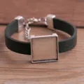 Minimalistisches PU Leder quadratisches Tablett DIY Armband mit Vintage Silber Legierung - Dunkelgrün