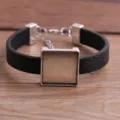 Minimalistische schwarze PU-Leder Legierung quadratische Lünette Tablett DIY Armband Rohling - Schwarz