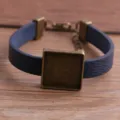 DIY lege vierkante bezel armband basis kunstleer riem vintage bronzen sieraden maken - Blauw