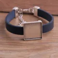 PU Leder Legierung quadratische Lünette Blanko Armband DIY verstellbares Schmuckzubehör. - Blau