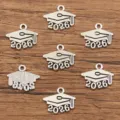 Silver 2026 Graduation Cap Charms Zinc Alloy Pendants for Graduation Jewelry DIY Craft - Year 2026 (Silver)