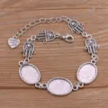 Bracelet DIY en alliage avec breloques main de Hamsa et trois plateaux ovales pour bijoux. - Style 2 (Main de Hamsa) / 13x18mm / Argent Antique