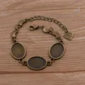 Bracelet en alliage bronze vintage plateau vide cabochon ovale accessoires de bijoux DIY - Style 4 (Lune Étoile) / 13x18mm / Bronze Antique