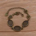 Plateau bracelet vide en alliage bronze vintage avec breloques fleurs et sertis ovales. - Style 6 (Fleur) / 13x18mm / Bronze Antique
