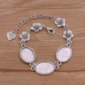 DIY Bracelet En Alliage Support Ovale 13x18mm Cabochon Fleurs Accessoires Pour Fabrication Bijoux - Style 6 (Fleur) / 13x18mm / Argent Antique