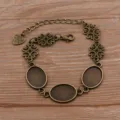 Bracelet DIY en bronze antique avec plateaux ovales et maillons trèfle, chaînette ajustable. - Style 9 (Trèfle) / 13x18mm / Bronze Antique