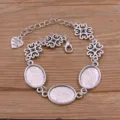 DIY Alliage Ovale Plateau Bracelet Vierge Réglable Chaîne Maillons Accessoire Fabrication Bijoux - Style 9 (Trèfle) / 13x18mm / Argent Antique