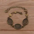 Base de bracelet DIY en alliage bronze avec sertis ovales et breloques cœur pour bijoux. - Style 10 (Cœur) / 13x18mm / Bronze Antique