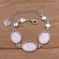 Bracelet vide DIY en alliage argenté avec trois plateaux ovales et pendentifs cœurs. - Style 10 (Cœur) / 13x18mm / Argent Antique