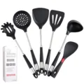6-piece silicone kitchen utensils set with stainless steel handles heat resistant spatula - 6-Piece Set + Color Box / Black