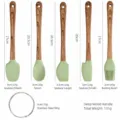 Set di utensili da cucina in silicone 5 pezzi con manico in legno accessori per dolci - Mini Set da Forno da 5 Pezzi (Testa Verde Manico Effetto Legno)