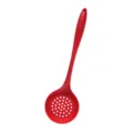Red silicone slotted spoon kitchen utensil, heat-resistant cooking colander with hanging hole. - Skimmer / Red
