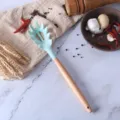 Blauer Silikon-Spaghettilöffel mit Holzgriff, hitzebeständiges Küchen-Kochutensil. - Blauer Nudellöffel
