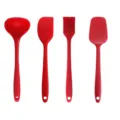 4-piece red silicone kitchen utensil set heat resistant spatula soup ladle oil brush - Set