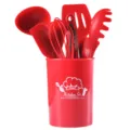 Set de 10 utensilios de cocina de silicona roja con cubo, herramientas resistentes al calor. - Rojo