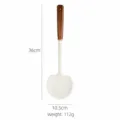 Silicone mushroom spatula with wooden handle, heat-resistant non-stick kitchen cooking tool. - Flat Wood Gold Ring Handle Mushroom Spatula / White