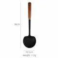 Silicone mushroom cooking spoon with wooden handle, heat-resistant non-stick kitchen spatula. - Flat Wood Gold Ring Handle Mushroom Spatula / Black
