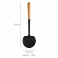 Silicone mushroom spatula cooking spoon with wooden handle, black kitchen utensil 35cm - Round Wood Handle Mushroom Spatula / Black