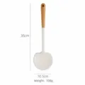 Silicone mushroom spatula with wooden handle, heat-resistant non-stick cooking kitchen tool. - Round Wood Handle Mushroom Spatula / Semi-transparent White