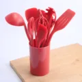 Set di utensili da cucina in silicone rosso con supporto da 10 pezzi antiaderenti - Set / Rosso