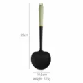 Silicone kitchen cooking spoon with ergonomic green patterned handle, non-stick heat resistant ladle. - Silicone Gold Ring Green Handle Mushroom Spatula / Black