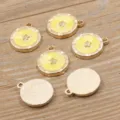 KC Gold Legierung Emaillierte Stern Runde Anhänger DIY Schmuck Zubehör Charms Halskette - Stern / Gelb