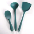 Juego de utensilios de cocina de silicona verde oscura, cuchara, cucharón y espátula resistentes. - Conjuntos / Verde Oscuro