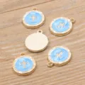 Legierung Kreuz Emaillierte runde Anhänger DIY Schmuck Charms vergoldet Zubehör 5 Stück - Kreuz / Blau