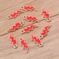 Colgante de Rayo Esmaltado Rojo Aleación Oro KC Accesorio de Joyería DIY 7x20mm - Rojo