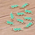 Colgantes de rayo de esmalte verde, accesorios de joyería DIY de aleación de oro KC para manualidades. - Verde