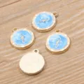 KC Goldfarbene Legierung Emaille Runde Blitze Anhänger DIY Schmuckherstellung 15x18mm - Blitz / Blau
