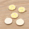 Goldlegierung Emaillierte Kreuz Runde Charms Anhänger für Schmuckherstellung DIY. - Kreuz / Gelb