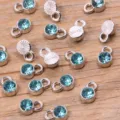 Blue rhinestone charm pendant 6x9mm silver alloy DIY jewelry making accessory variant. - 11-White K (24D)