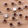DIY alloy rhinestone charm pendant 6x9mm silver metal base with brown crystal stone - 16-White K (24D)