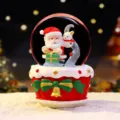 Christmas snow globe music box with Santa and snowman, festive home decor gift for girls. - 8508 Holding Gift / Medium 80# LED Light+Music